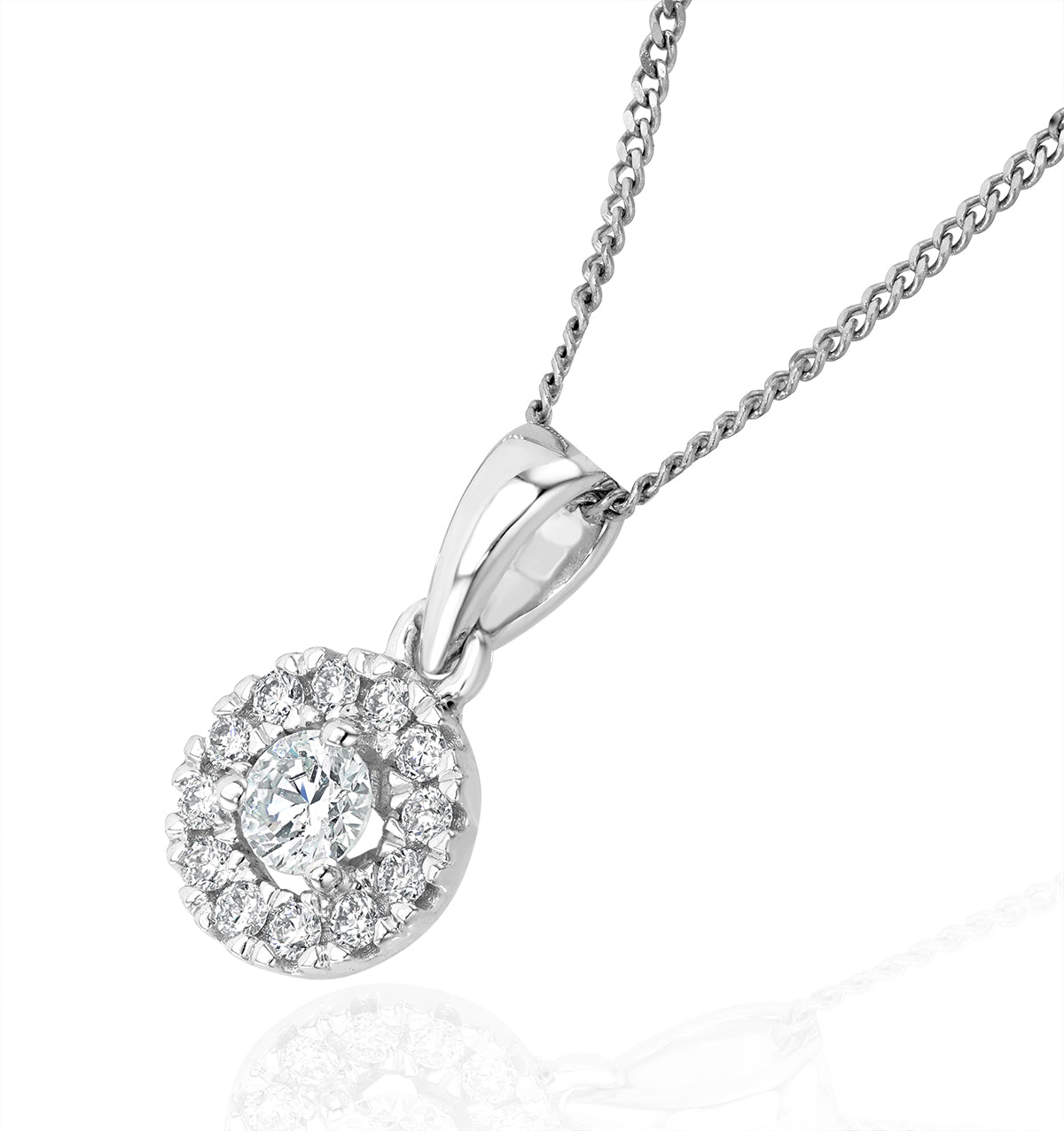 Lab Diamond Halo Pendant Necklace 0.25ct H/Si in 9K White Gold